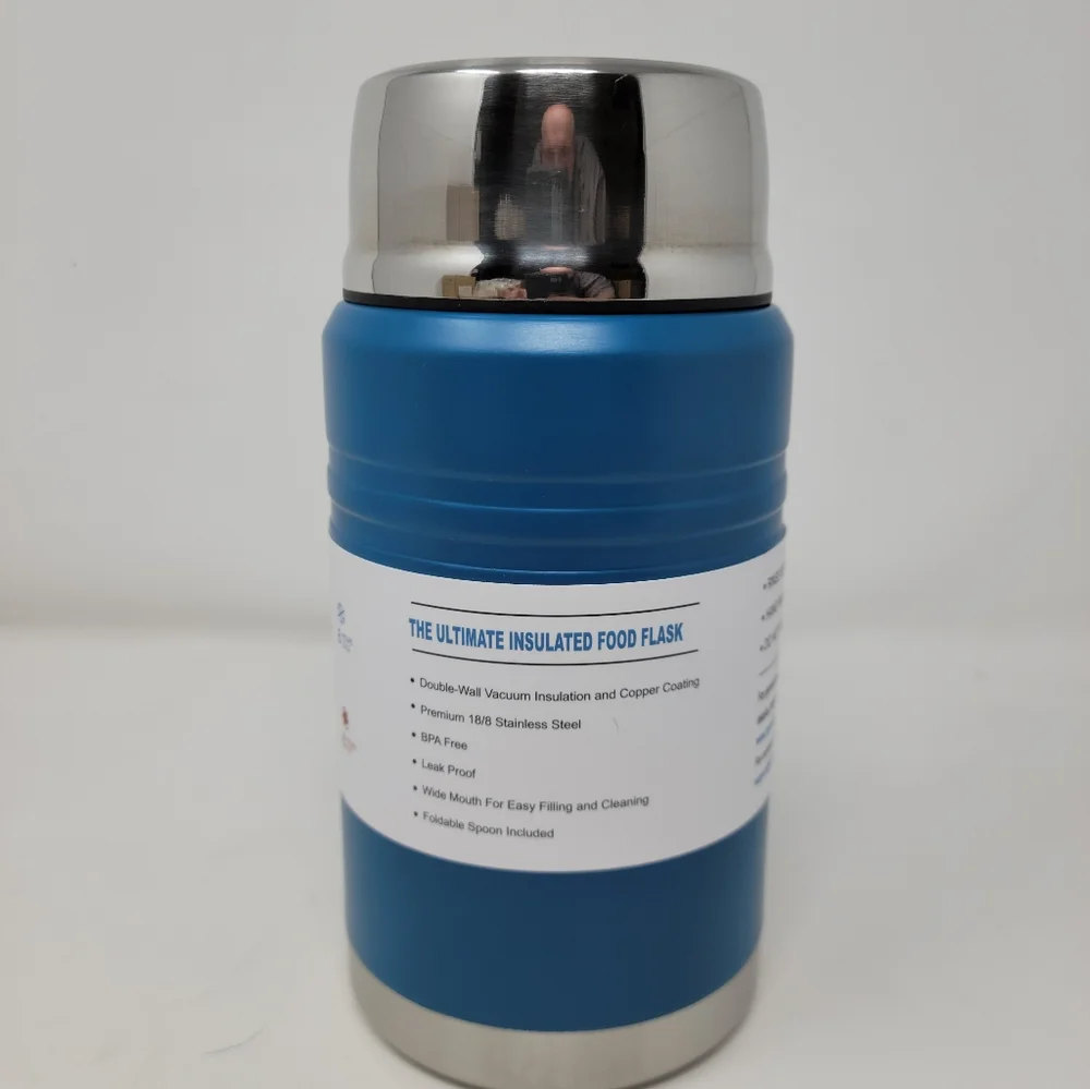 Keetan Vacuum Insulated Food Flask With Spoon  Stainless Steel/Blue 750ml New